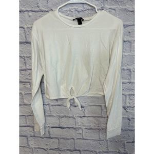 Women Forever 21 White Long Sleeve Crop Tie Shirt Size Large